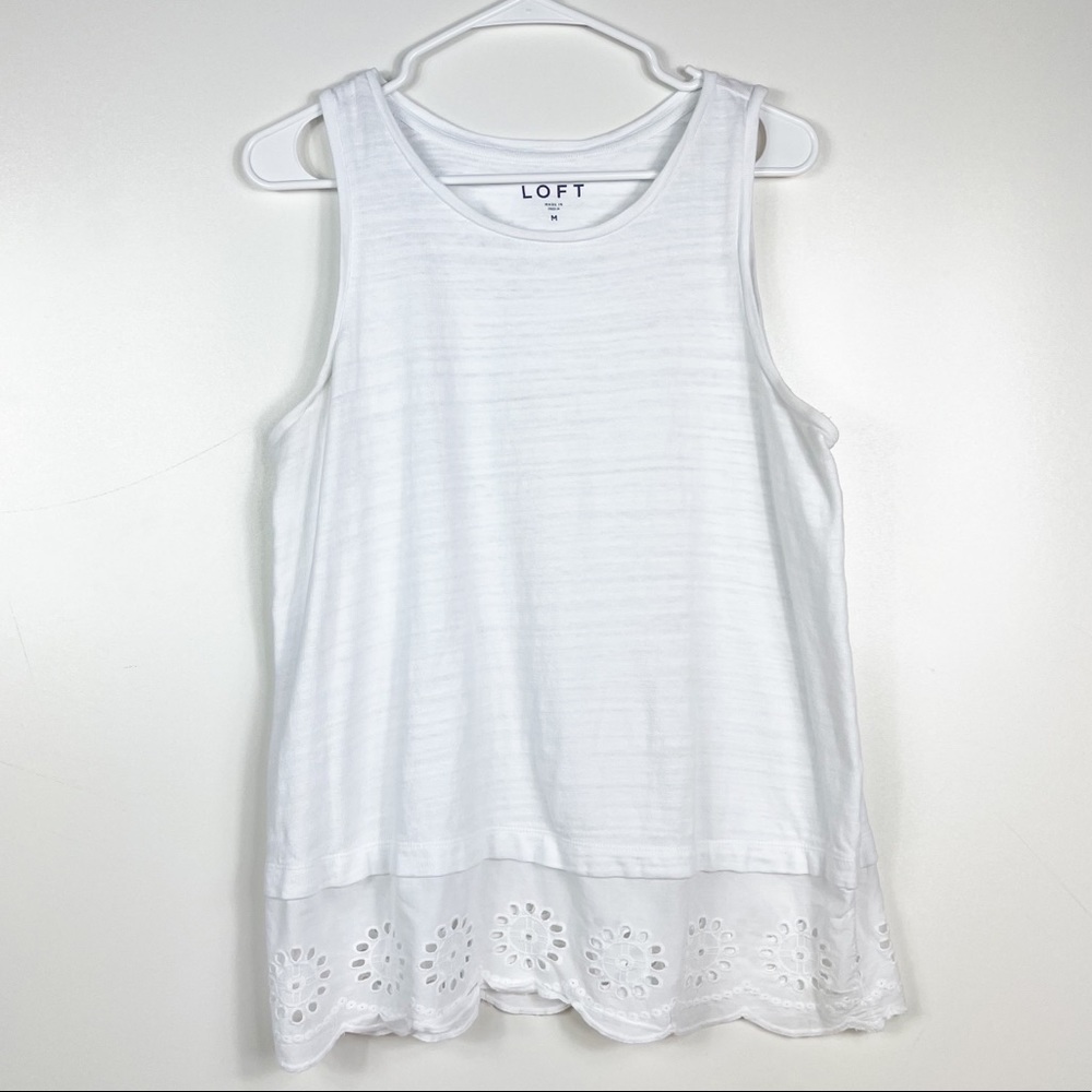 LOFT White Eyelet Hem Tank Top